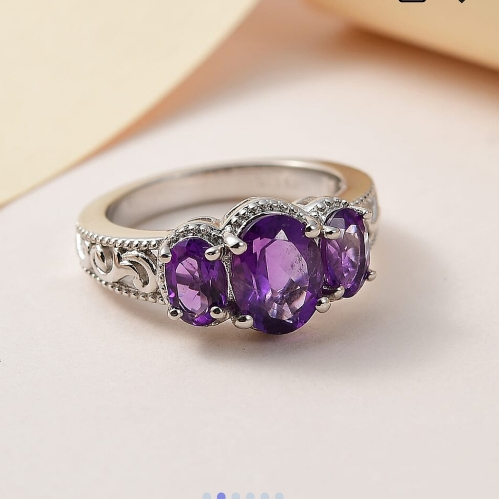 🆕️ Size 10 Karis Amethyst 3 Stone Ring in Platinum Bond 2.00 ctw